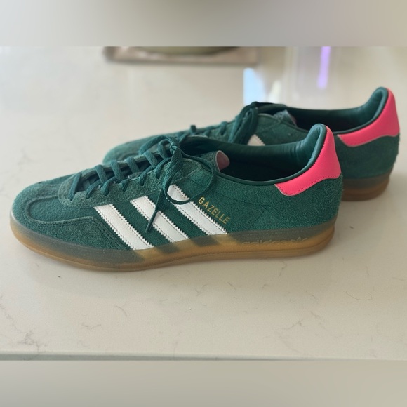 Adidas Women's Green and Pink Suede Sneakers - Picture 2 of 5